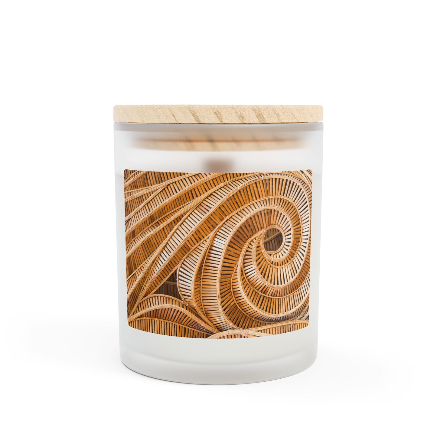 Frosted Glass Candle, 11oz - Natural Bamboo Spiral