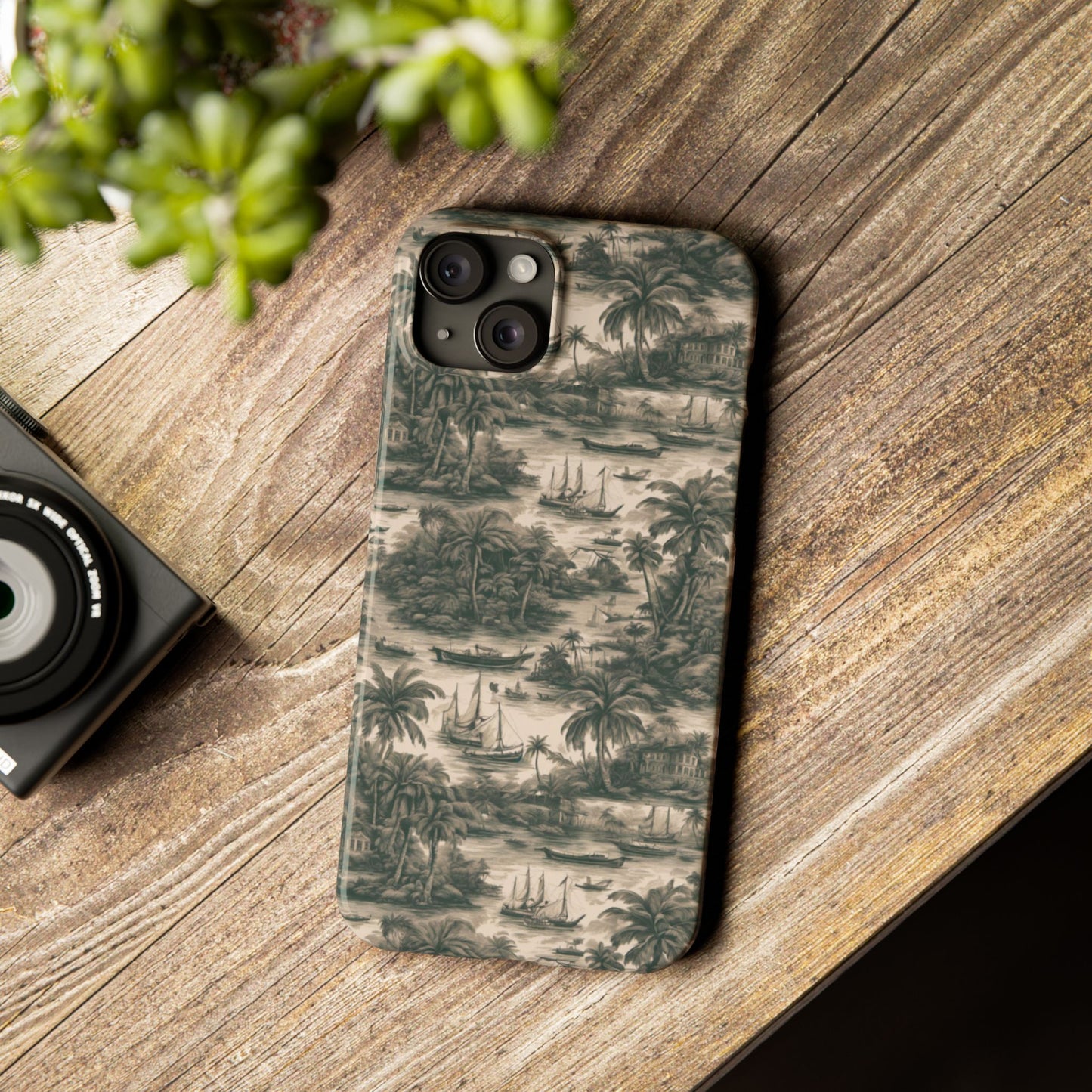 Slim Phone Cases - Tropical Toile #1, black