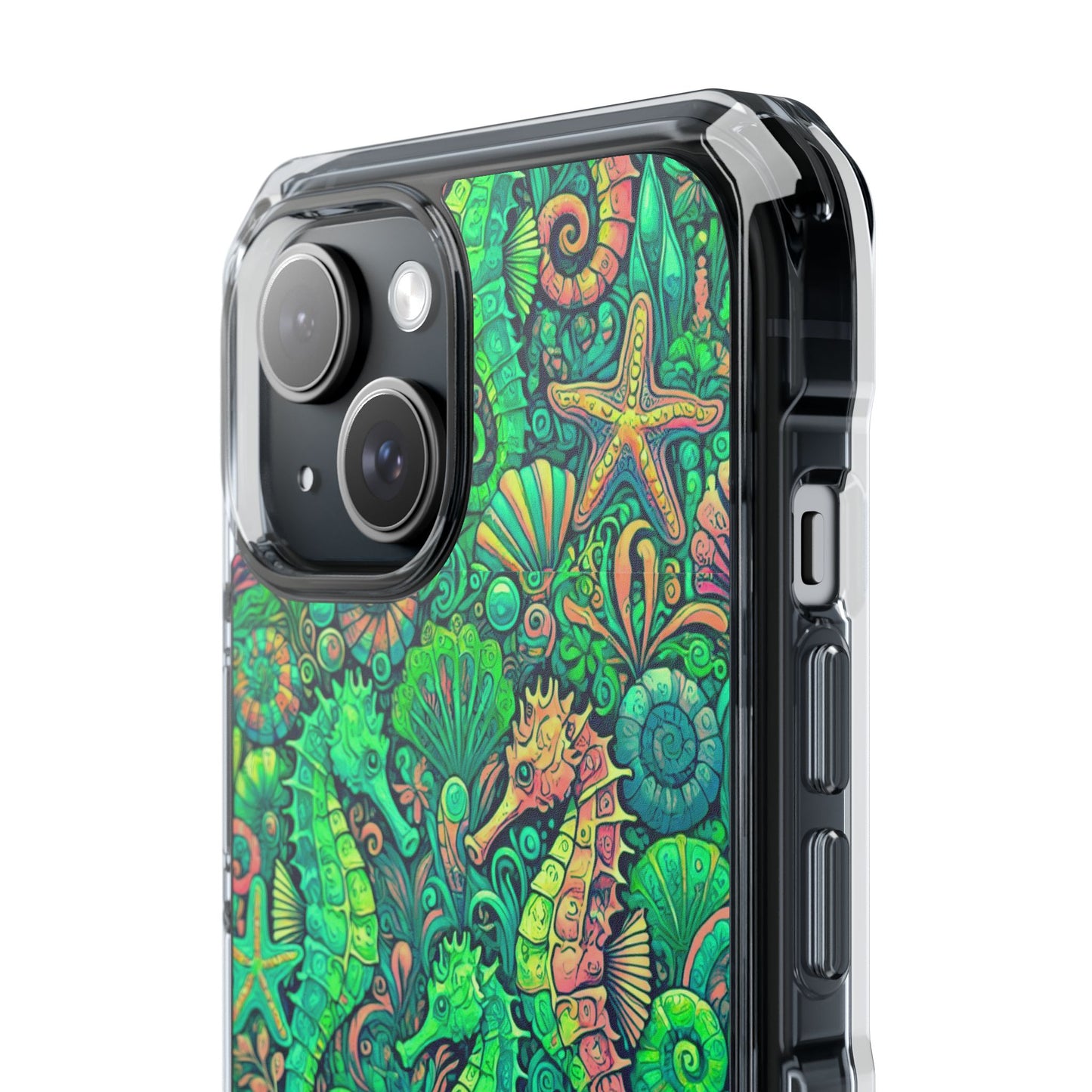 Seahorses/Hot Lime Magnetic Clear Phone Case, Many Models