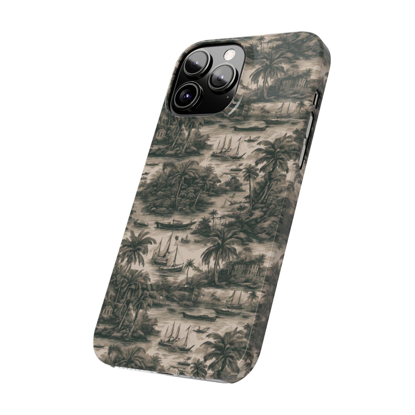 Slim Phone Cases - Tropical Toile #1, black