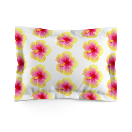 Microfiber Pillow Sham, 2 Sizes | Tropical Vibes for Relaxation / Yellow & Pink Hibiscus