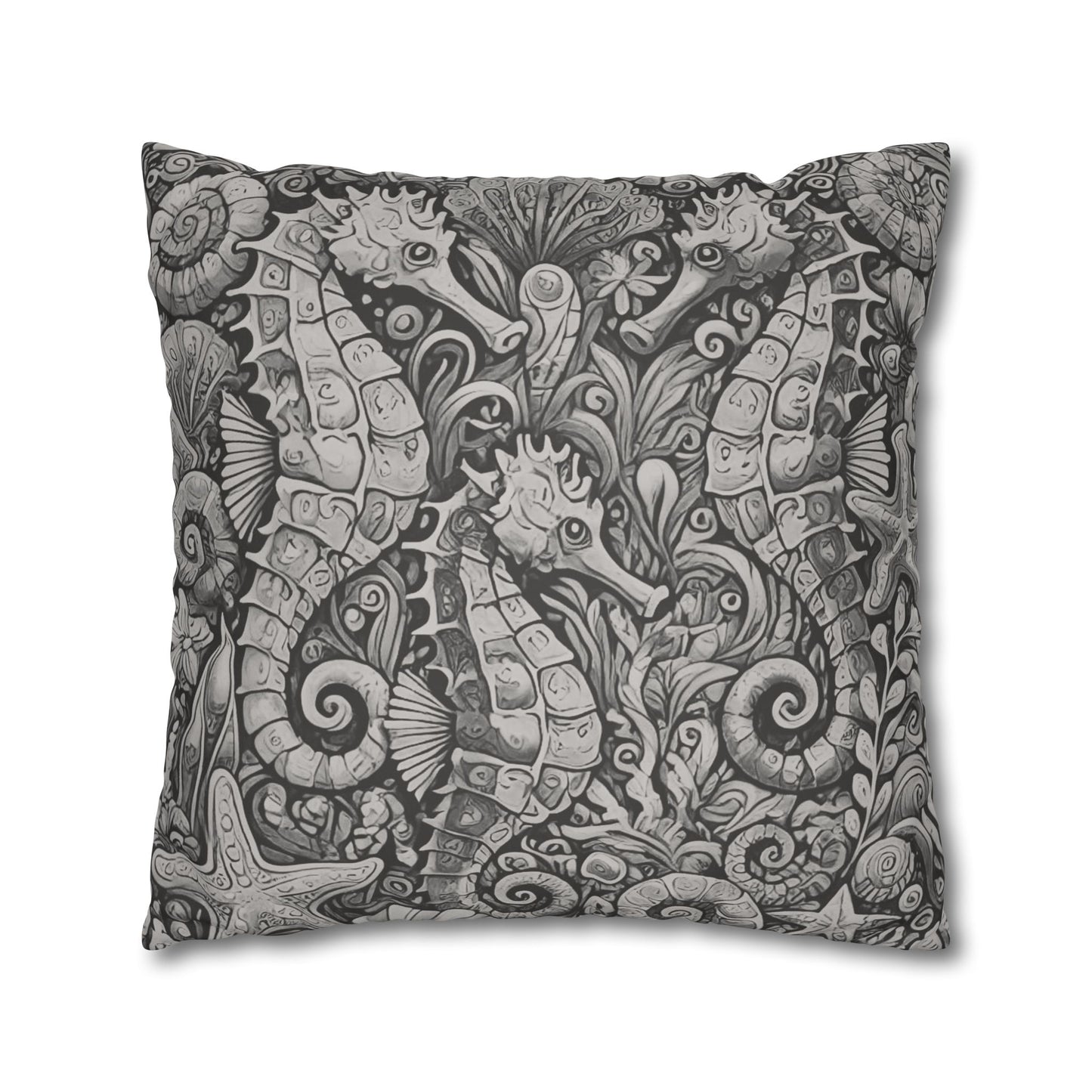 Faux Suede Square Pillowcase - Seahorse Trio, Noir