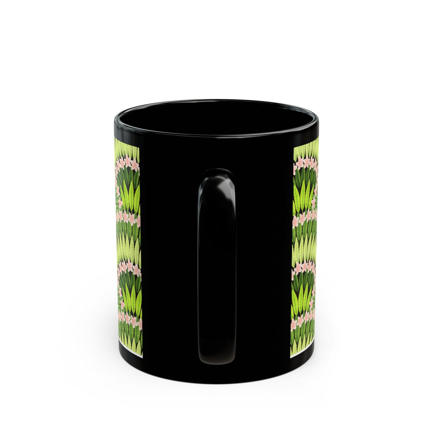 Lime Plumeria and Palms Black Coffee Mug