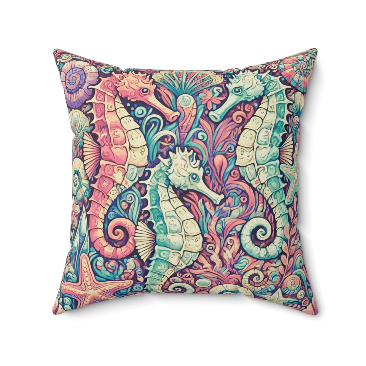 Decorative Pillow - Accent Cushion, 4 Sizes / Seahorse Trio, Retro