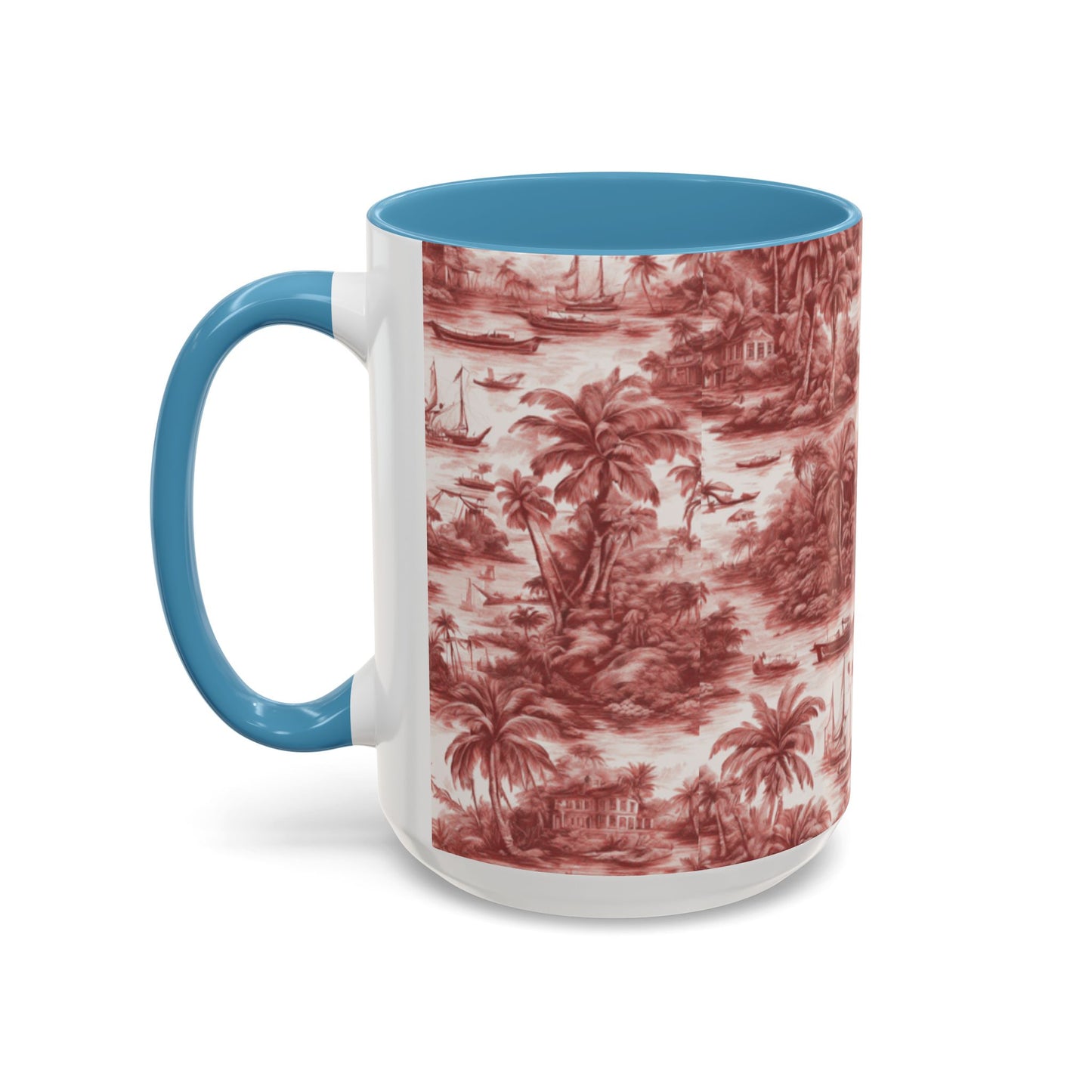 Accent Coffee Mug (11, 15oz), 8 Colors - Tropical Toile #1, russet