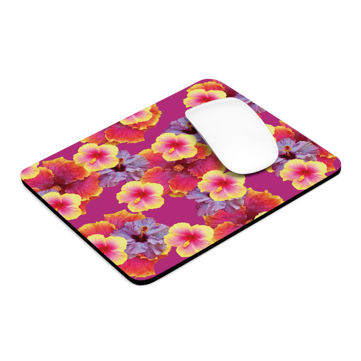 Tropical Mouse Pad, 2 Shapes - Floral Vibes for Home Office & Gamer / Hibiscua Mix, Pink