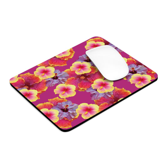 Tropical Mouse Pad, 2 Shapes - Floral Vibes for Home Office & Gamer / Hibiscua Mix, Pink
