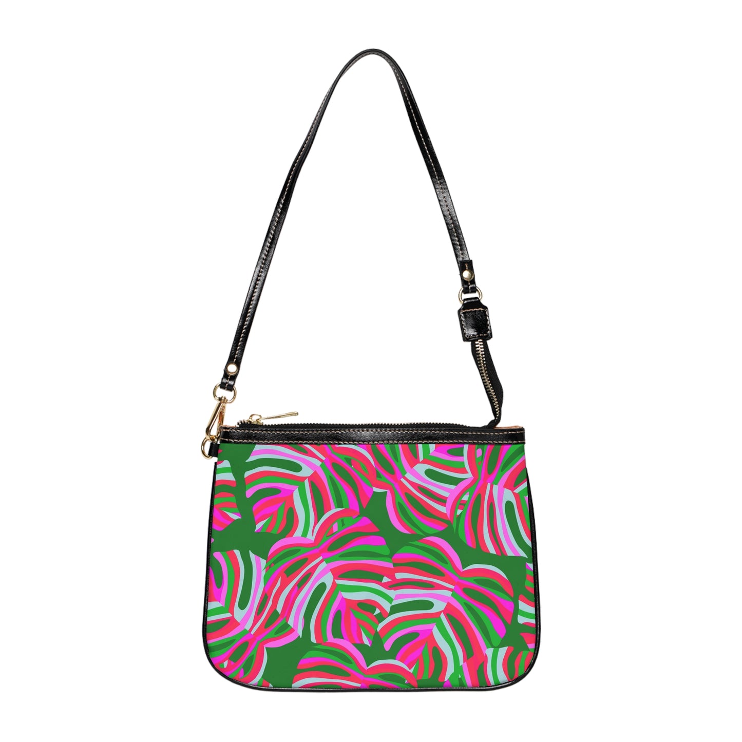 Tropical Small Shoulder Bag | Stylish Crossbody Purse / Monstera Pink Pop