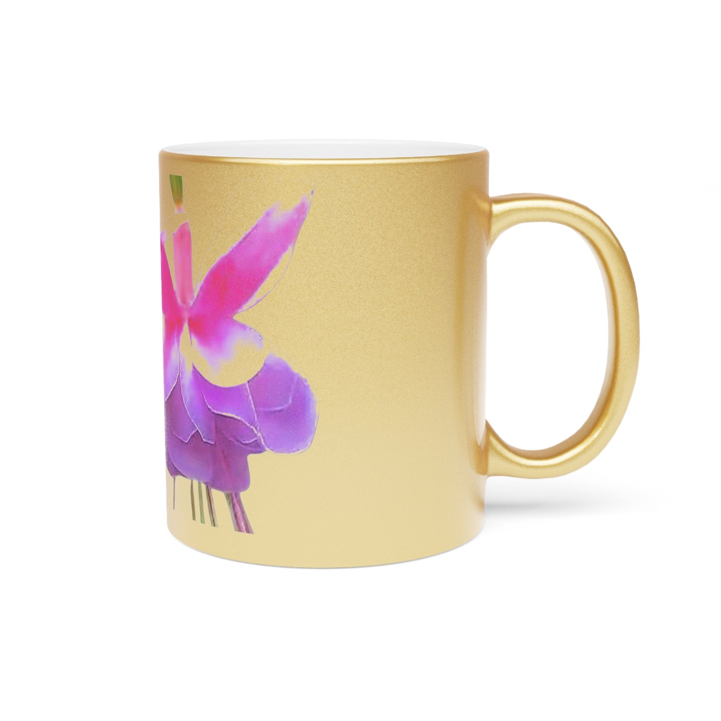 Colorful Flower Metallic Mug, Gold or Silver - Two Fuchsias