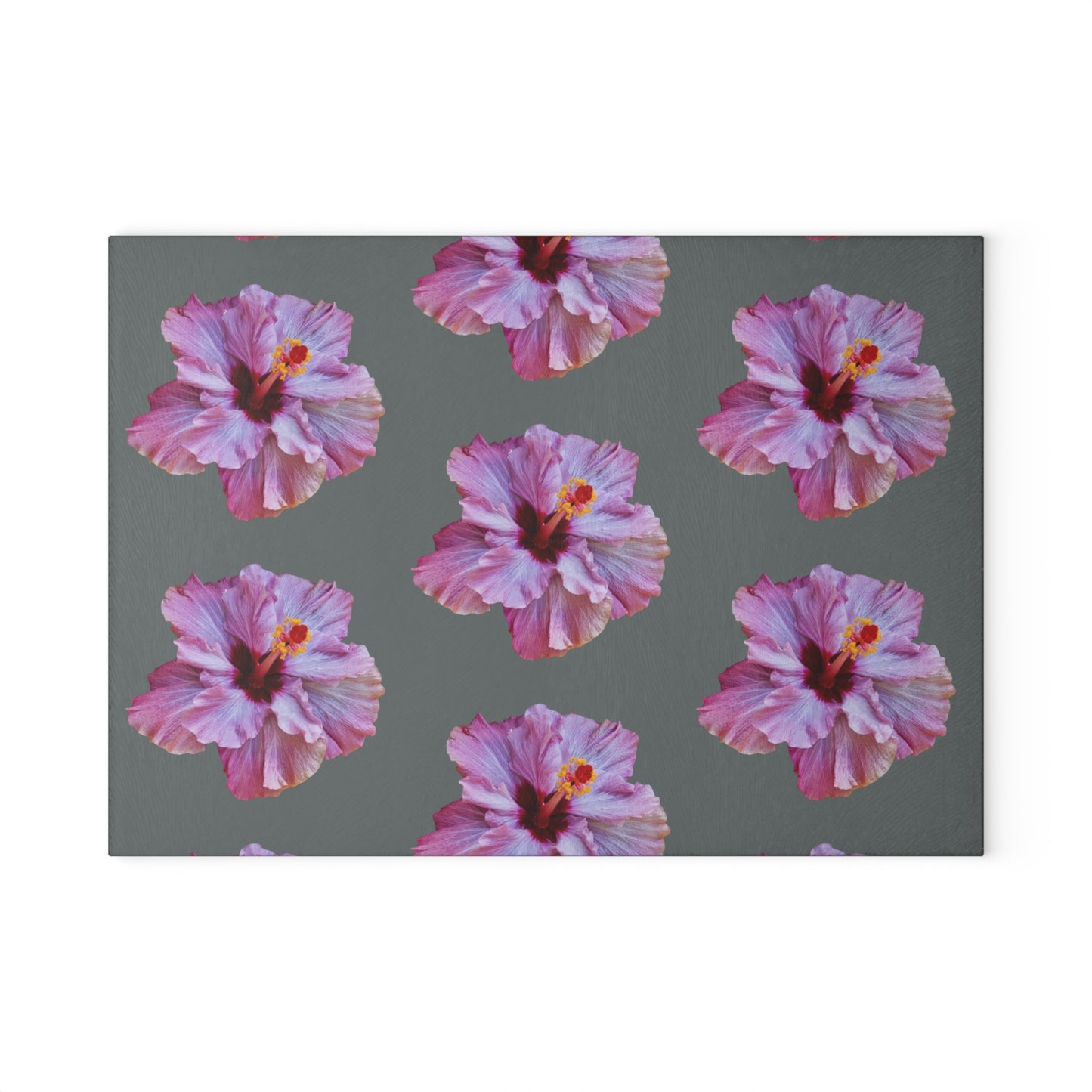 Glass Cutting Board, 2 sizes - Real Purple Hibiscus/Dark Grey