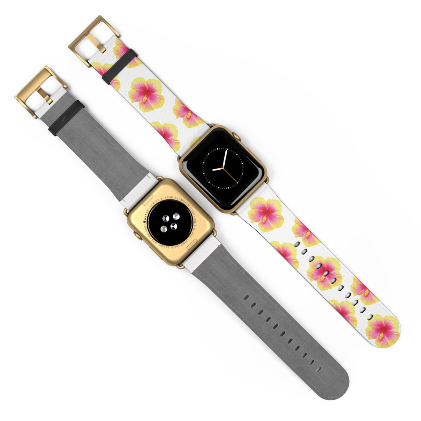 Apple Watch Band - REAL Yellow/Orange Hibiscus Flower, White
