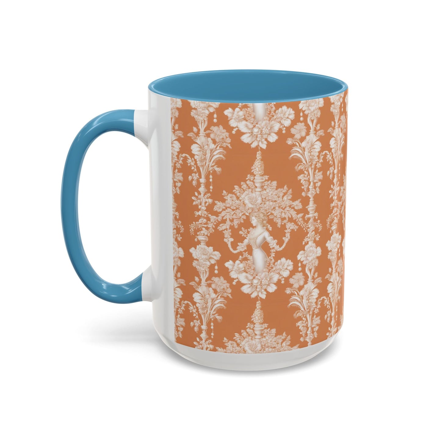 Accent Coffee Mug (11, 15oz), Pearl Lady Toile/Melon Repeat, Various Colors