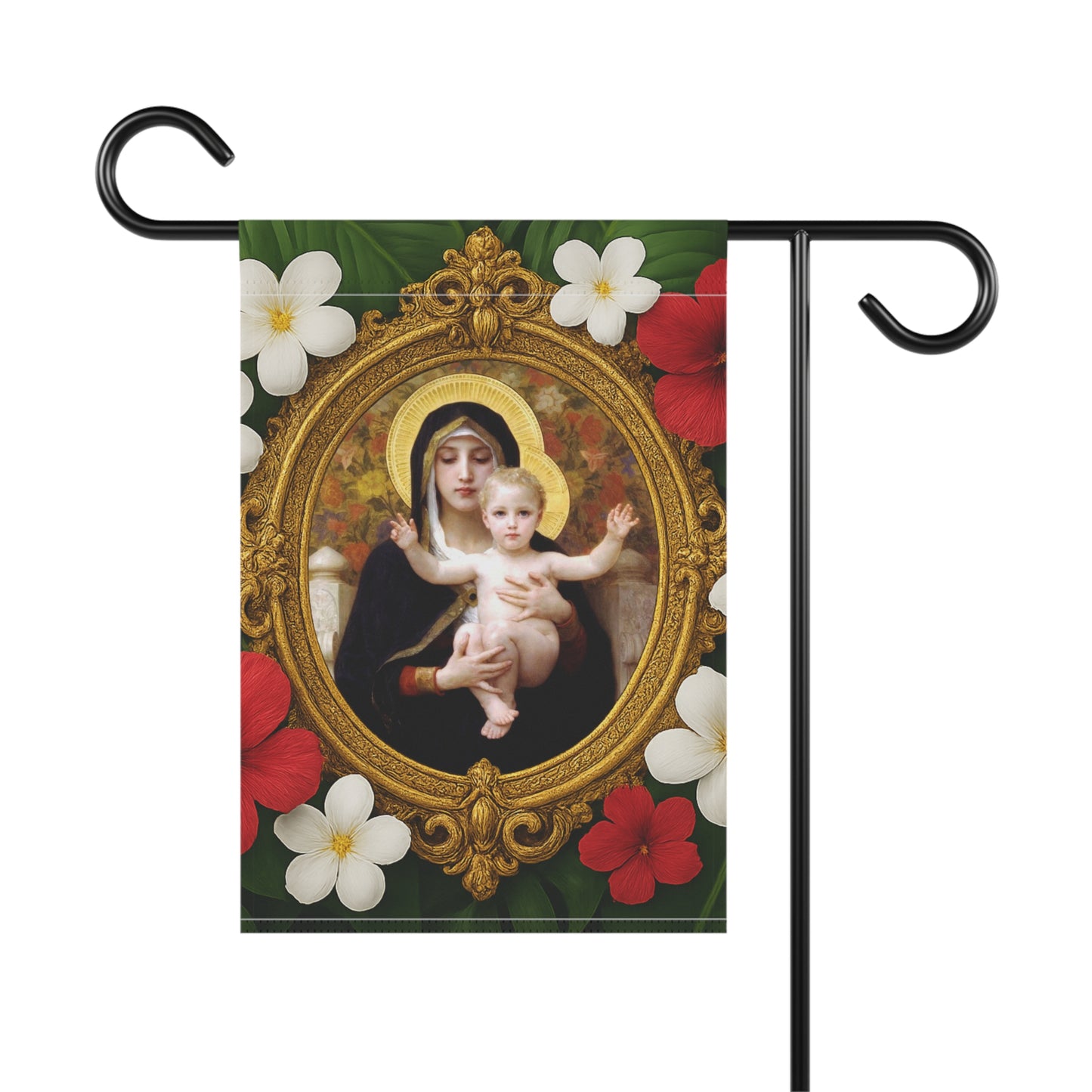 Religious Tropical Garden Flag  - Perfect for Outdoor Decor / Virgin of the Lilies