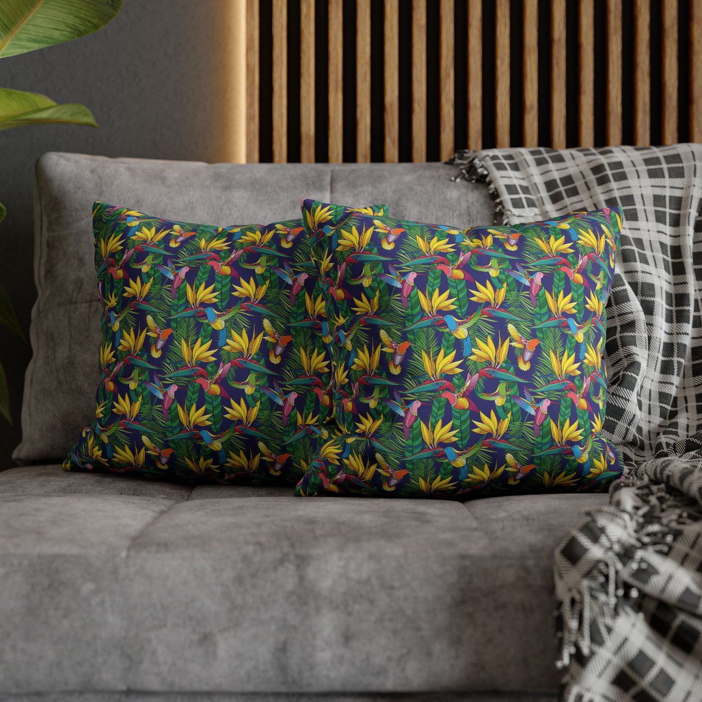 Faux Suede Square Pillowcase - Bird of Paradise Toile