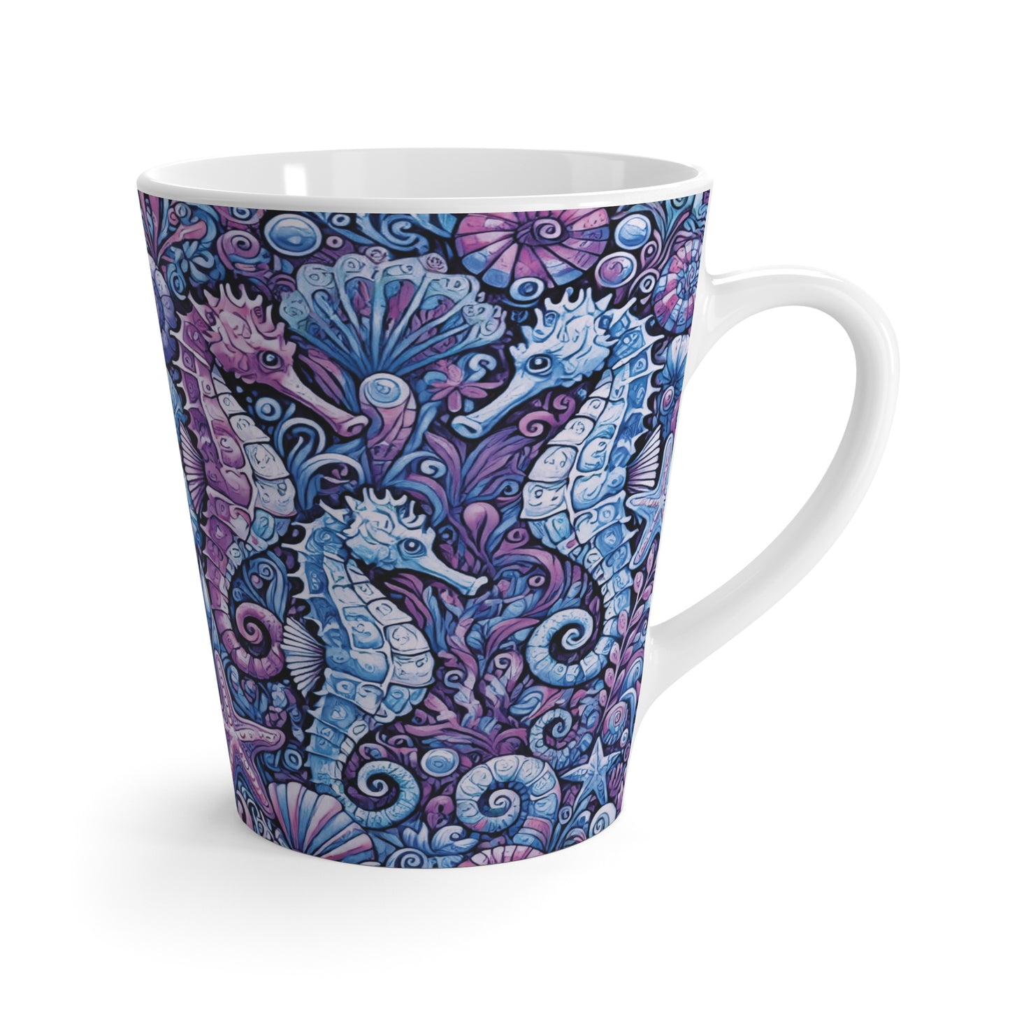 Latte White Mug - Seahorses, Blue