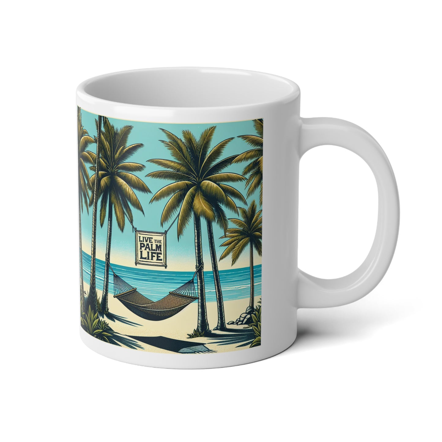 Jumbo Mug, 20oz, Hammock on the Beach | Tropical Coffee Cup, Gift for Beach Lovers