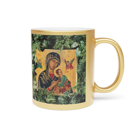 Religious Metallic Mug, Gold or Silver - "Tropical Our Lady of Perpetual Help"