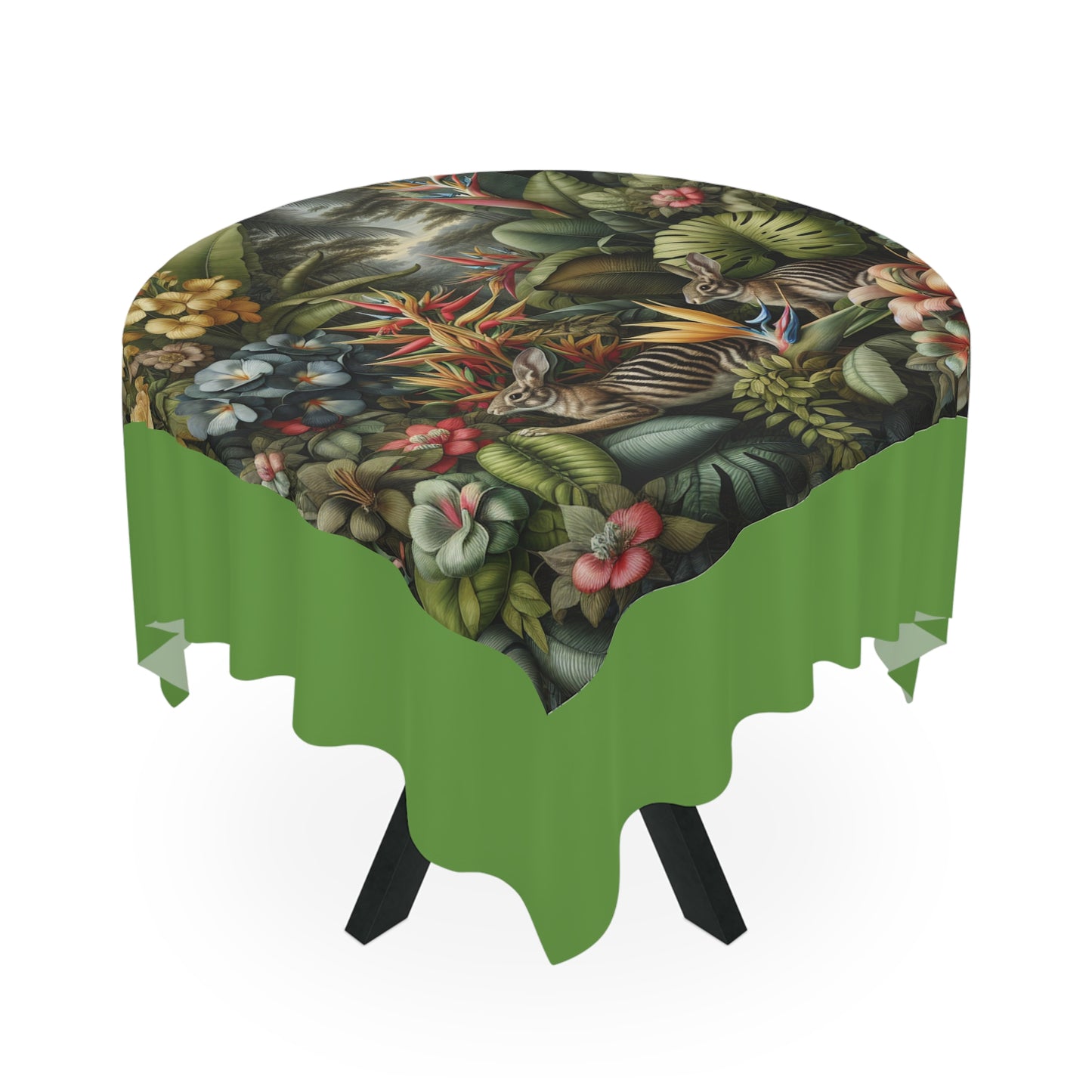Rainforest Rabbit Outing/Green Tablecloth, 55" x 55"