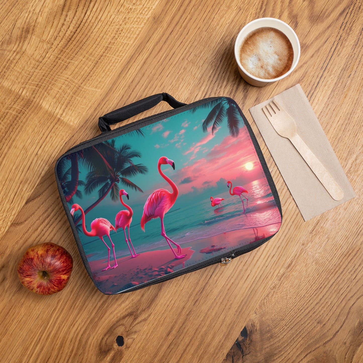 Neon Flamingos at Night Lunch Bag - Eco-Friendly Insulated Tote, Adult and Child Lunchbox / Perfect for Picnics, Beach Outings