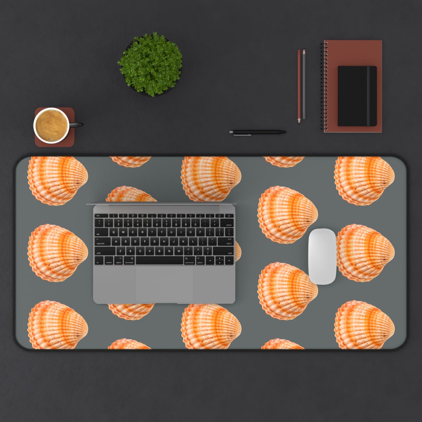 Tropical Mouse Pad/Desk Mat, 3 Sizes - Seashell Design, Perfect for Home Office / Orange Scallop, Dark Grey