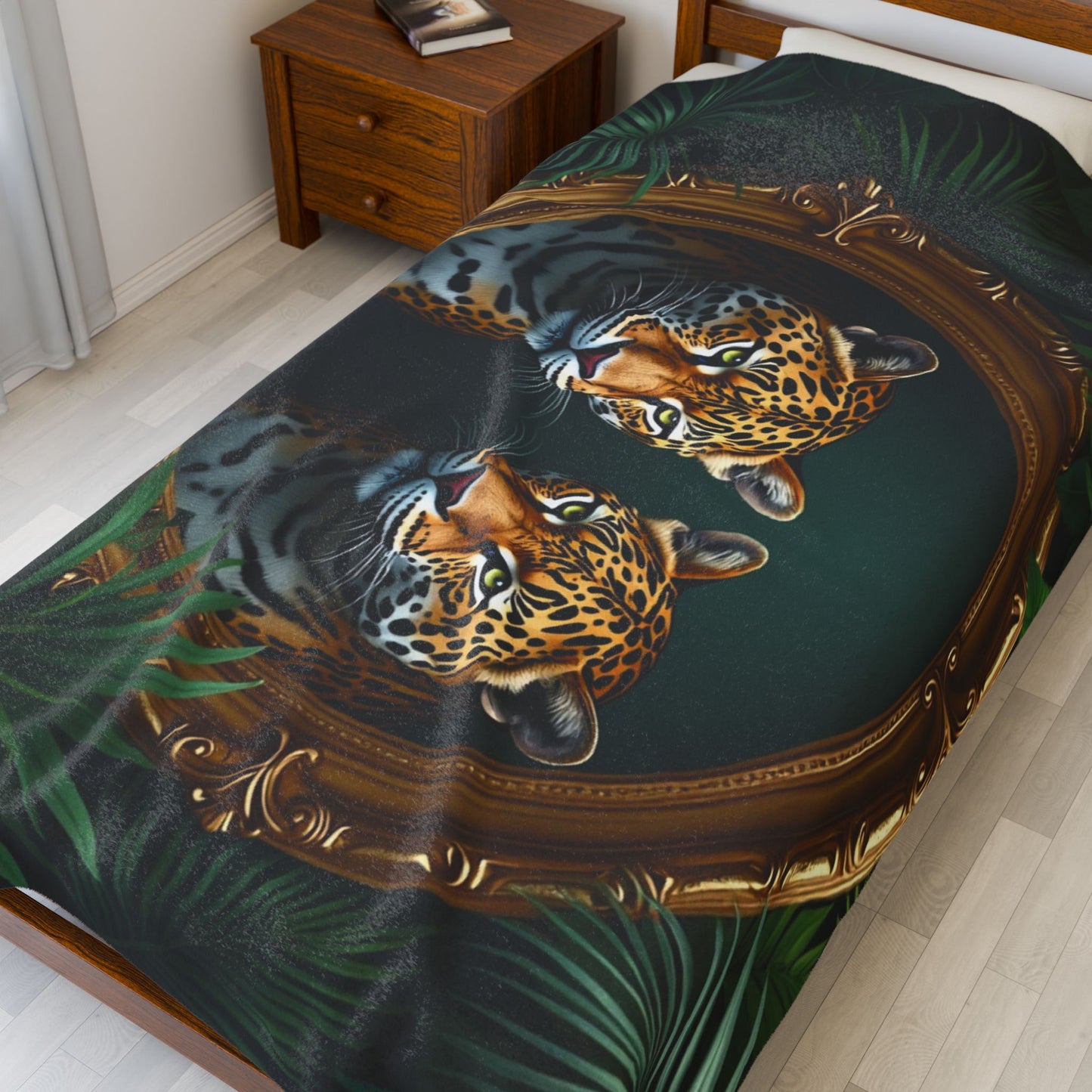 Tropical Framed Jaguars Velveteen Plush Blanket - Cozy Home Decor for Big Cat Lovers