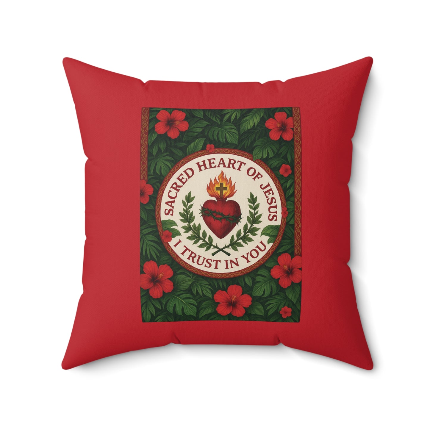 Religious Decorative Pillow - Accent Cushion, 4 Sizes / Sacred Heart of Jesus Prayer, Red