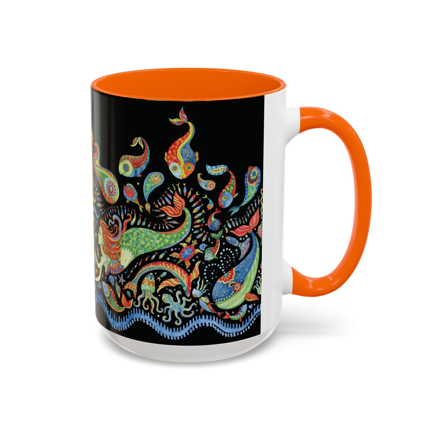 Mermaid Kingdom/Black, Coffee Mug, 8 Colors - Fun Tropical Drinkware for Beach Vibes