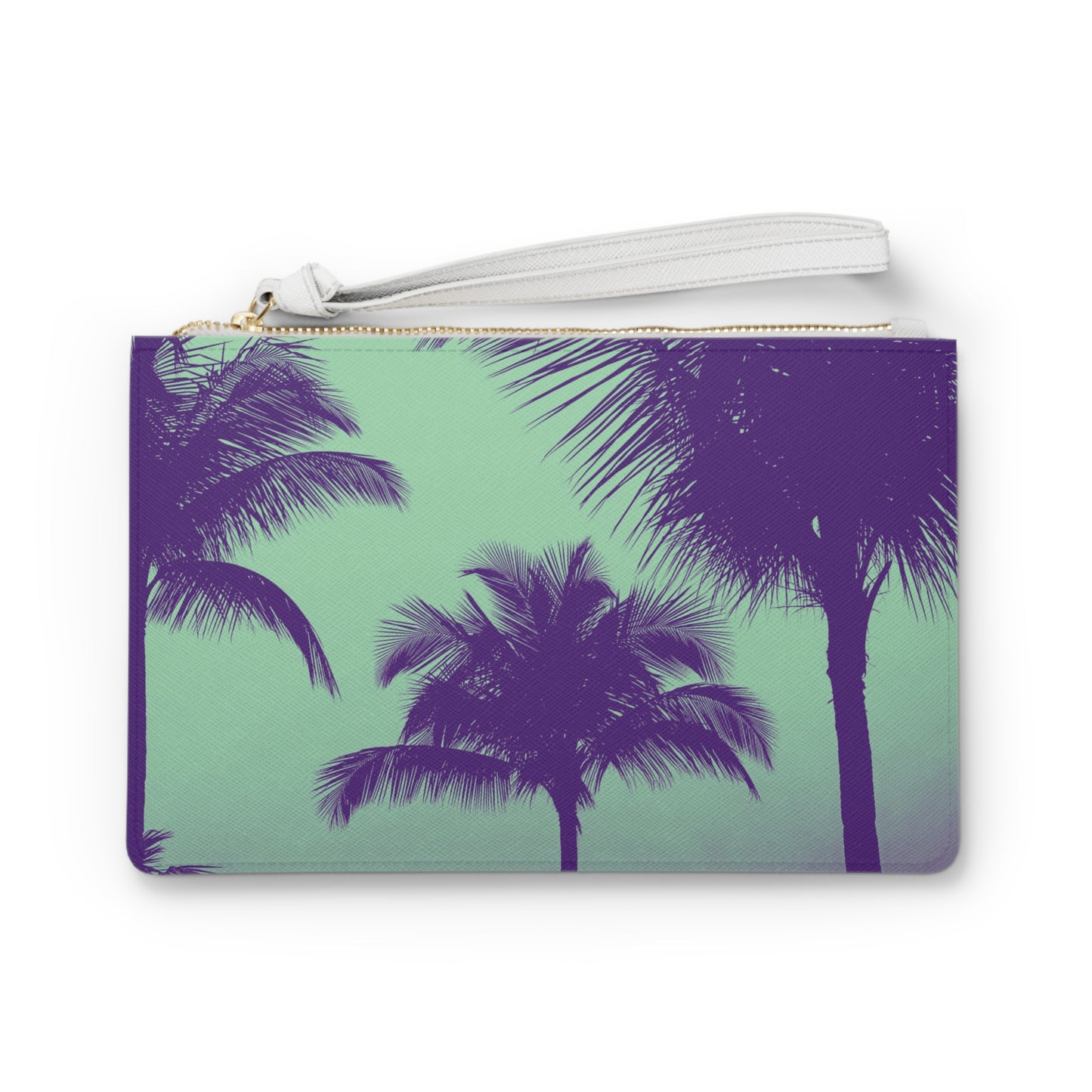 Tropical Faux Leather Clutch Bag - Perfect for Beach Adventures & Summer Vacations / Palm Glow, Minty