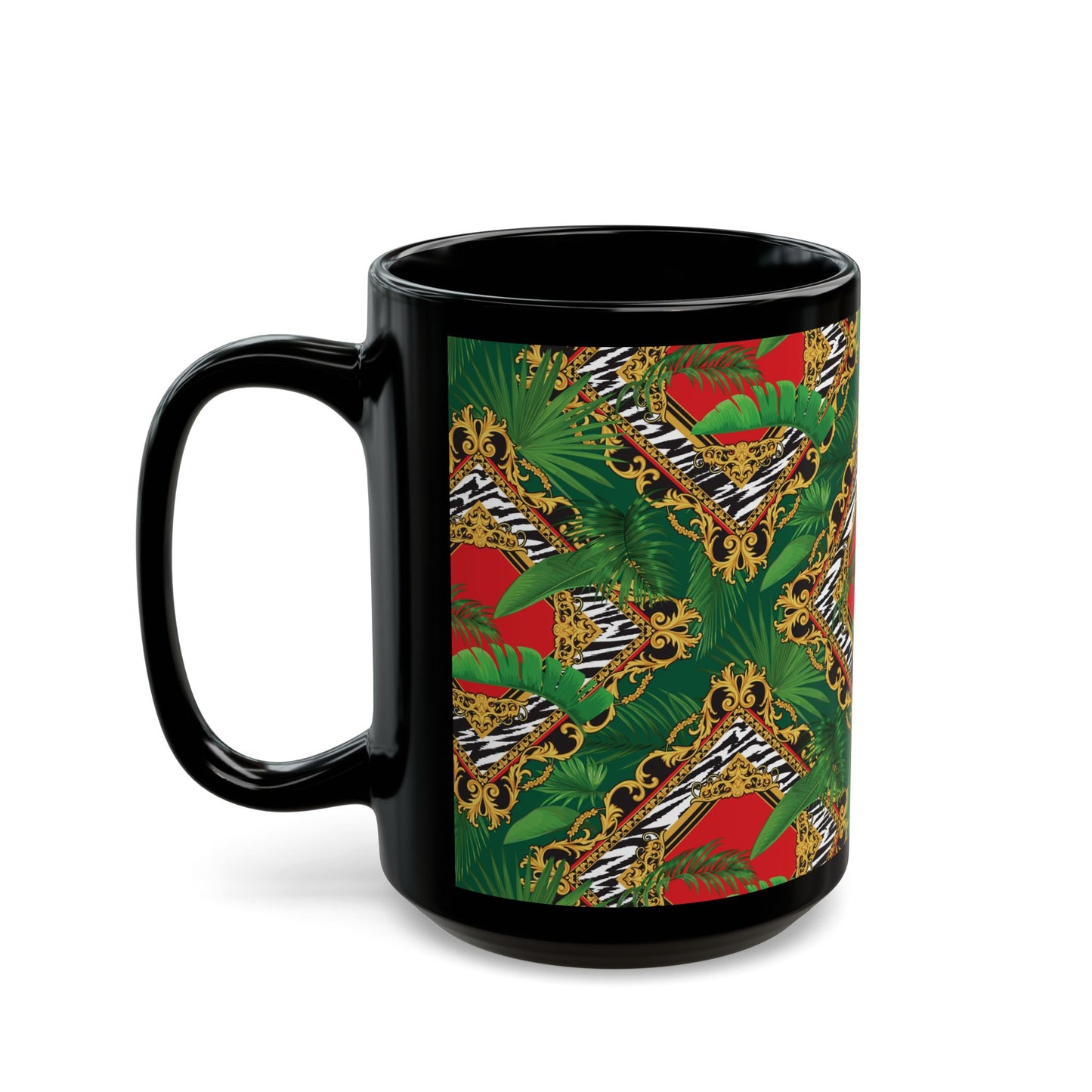 Black Mug (11oz, 15oz), Jungle Luxe, Red