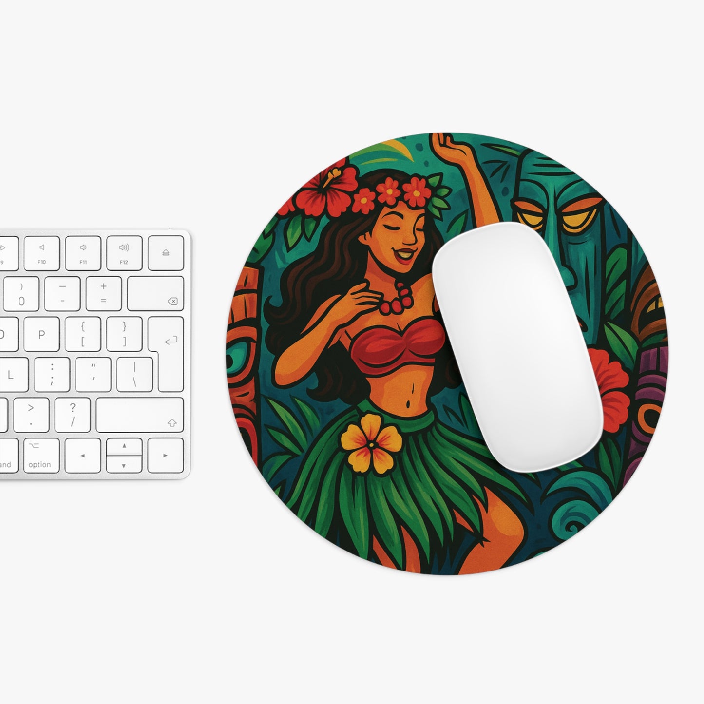 Tropical Mouse Pad, 2 Shapes - Beach Vibes for Home Office & Gamer / Tiki Hawaiian Dancer