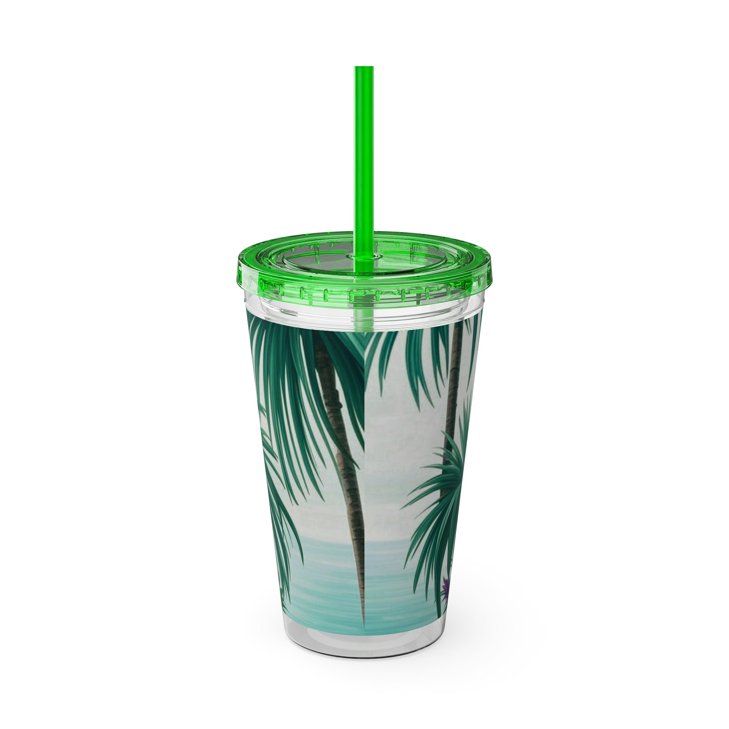 Tropical Tumbler with Straw | 16oz Colorful Travel Cup / Tiny Palm Island