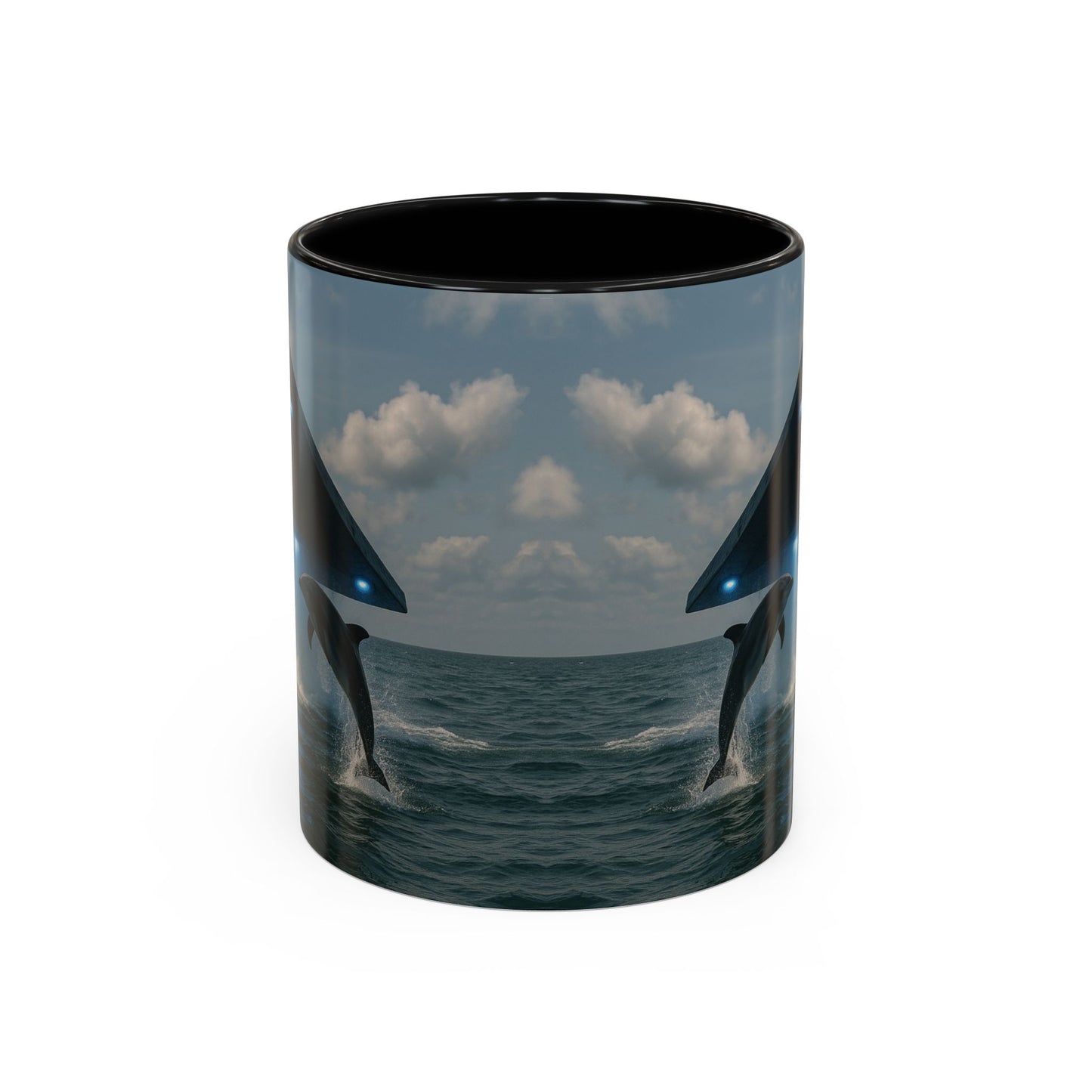Accent Coffee Mug (11, 15oz), 8 Colors - UFO and Dolphin