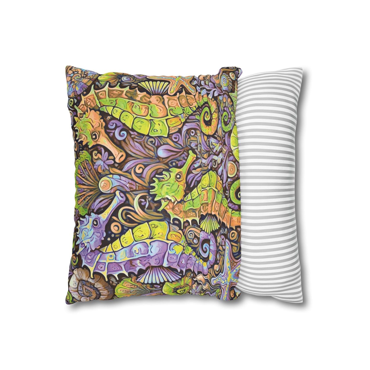 Faux Suede Square Pillowcase - Seahorse Trio, Purple