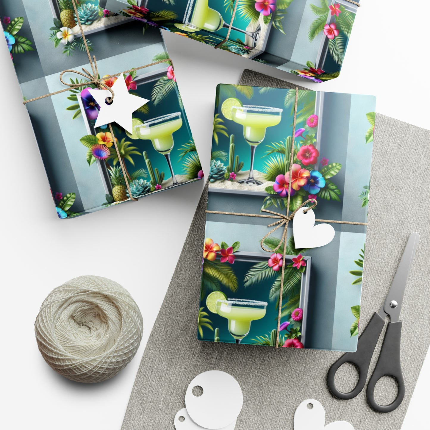 Wrapping Paper - Tropical Gift Wrap for All Occasions / 3 Sizes, 2 Finishes / Tropical Margarita