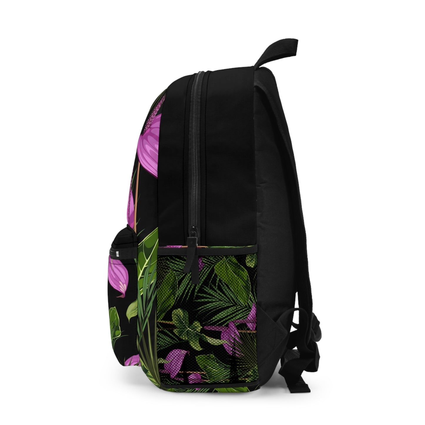 Tropical Floral Backpack - Vibrant Green Design for Nature Lovers / Anthurium and Palm, Black