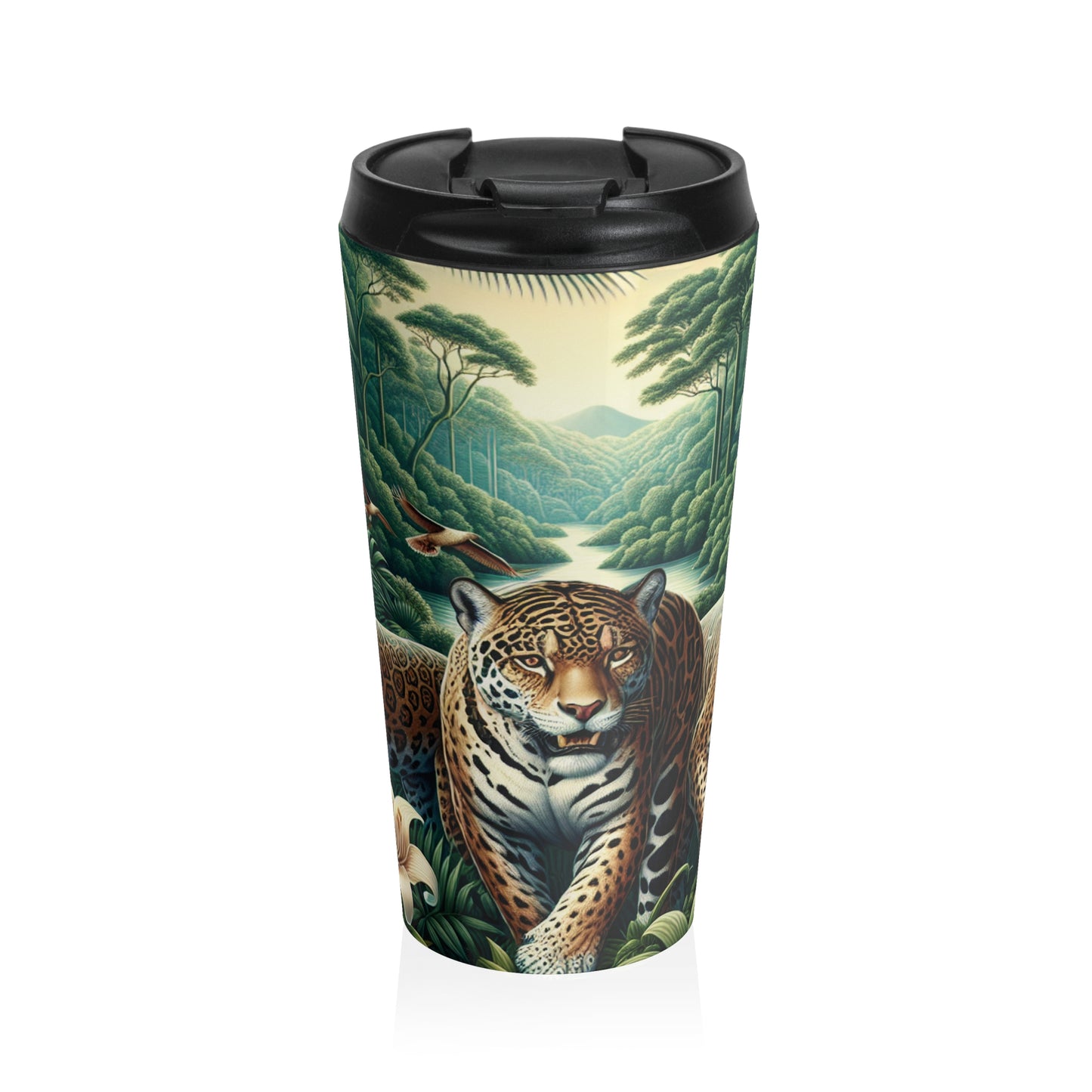 15 oz. Stainless Steel Travel Mug / Tropical Jaguars of the Rainforest