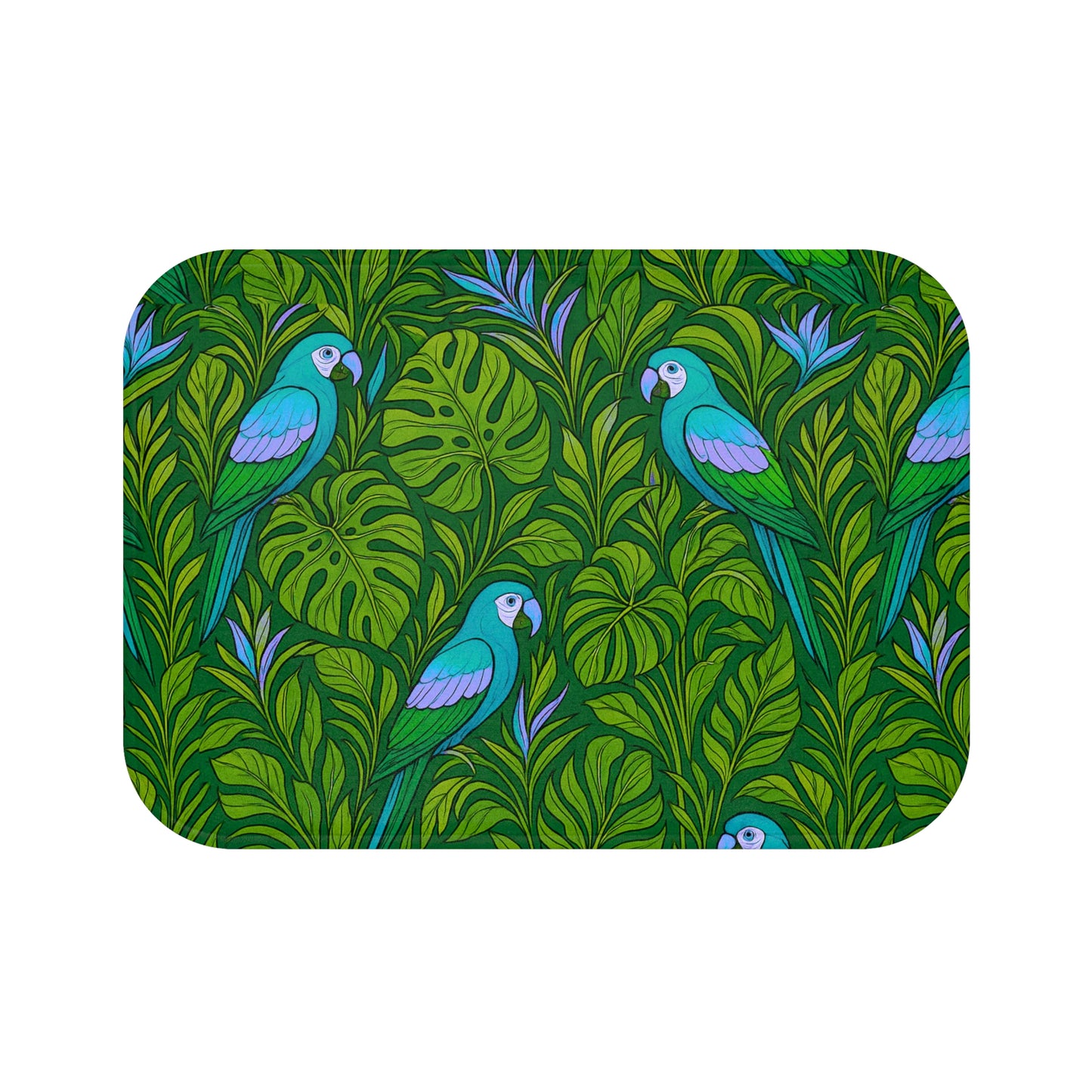 Parrot Family/Blue Bath Mat, 2 Sizes - Tropical Vibes for Home Decor