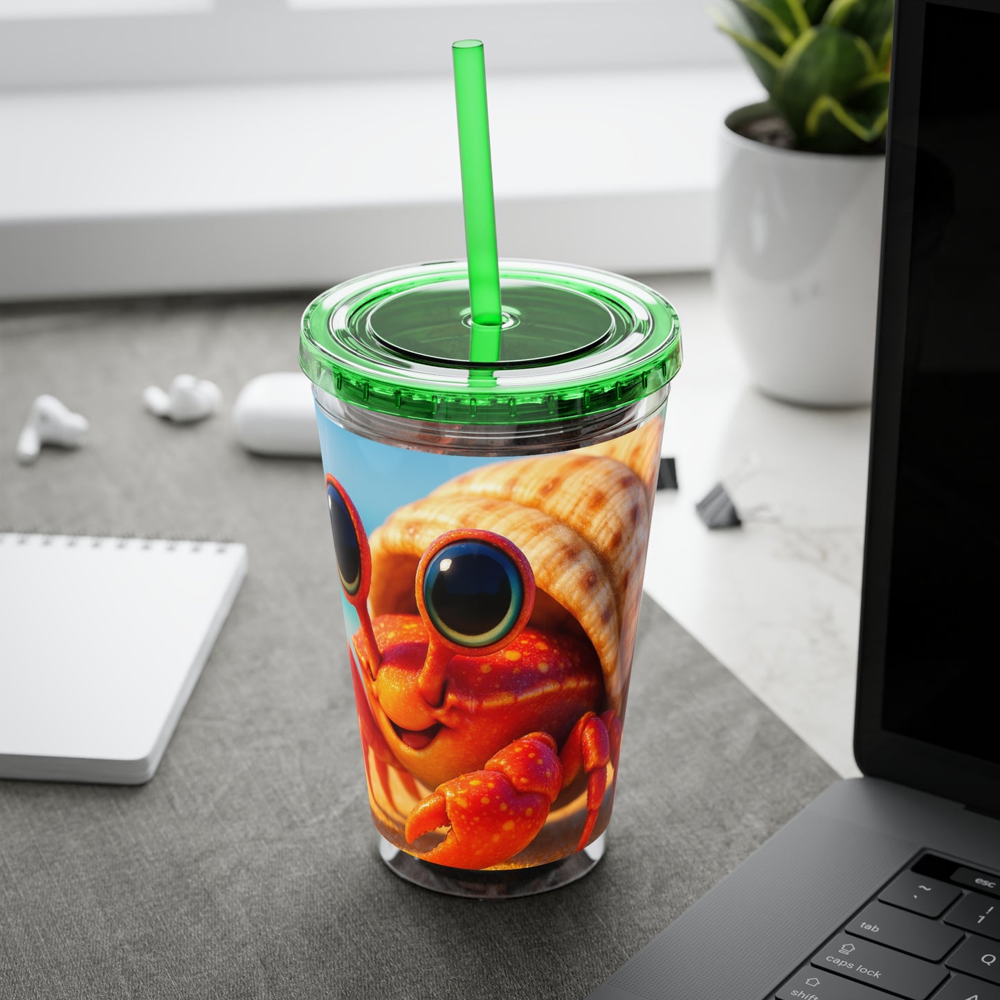 Tropical Tumbler with Straw | 16oz Colorful Travel Cup / Baby Hermit Crab
