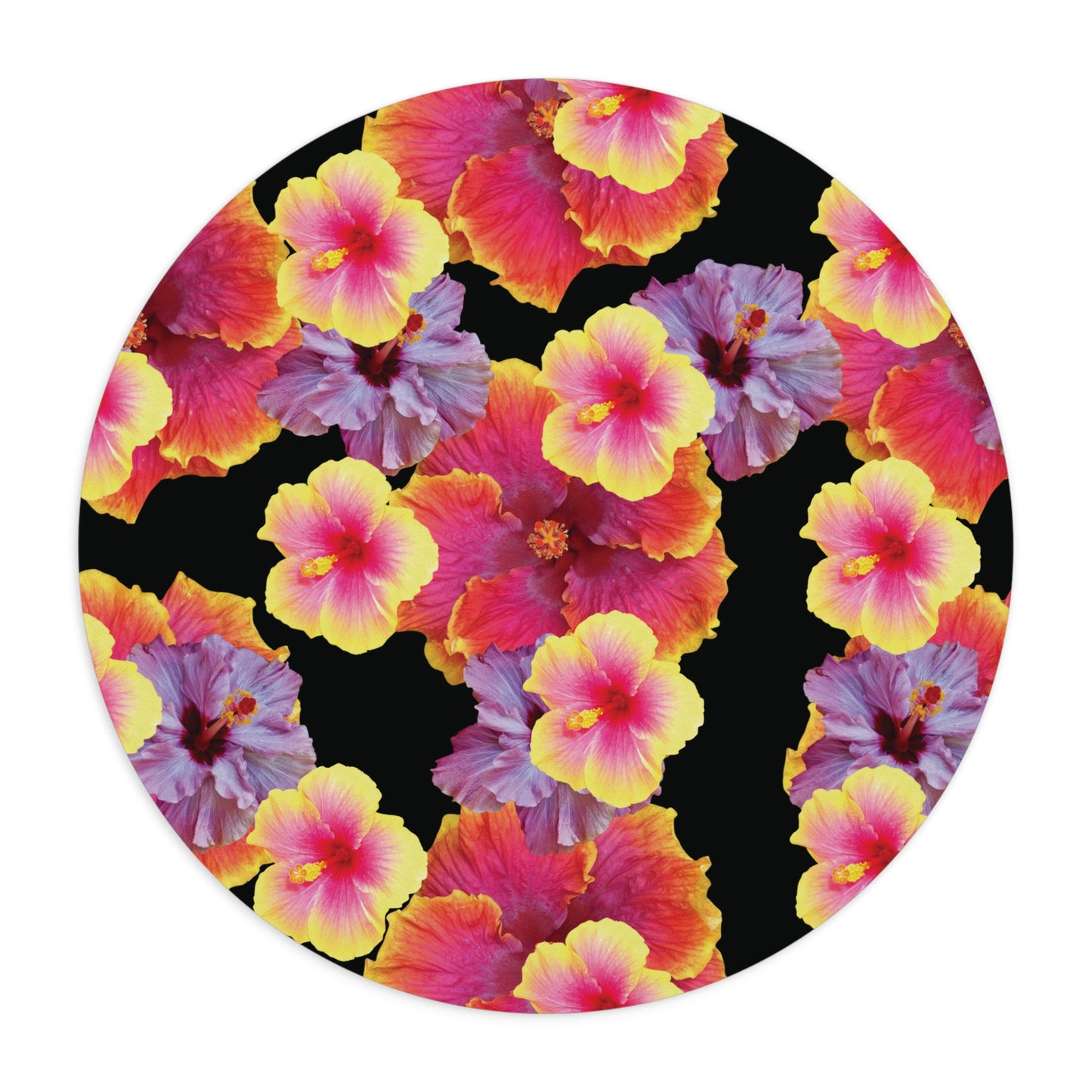 Tropical Mouse Pad, 2 Shapes - Floral Vibes for Home Office & Gamer / Hibiscua Mix, Black
