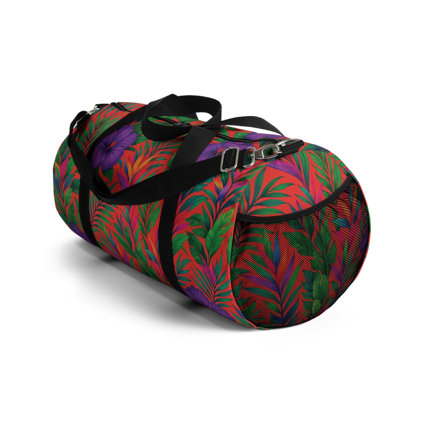 Tropical Rainforest Duffel Bag - Perfect for Travel and Gym / Midnight Flowers Coral