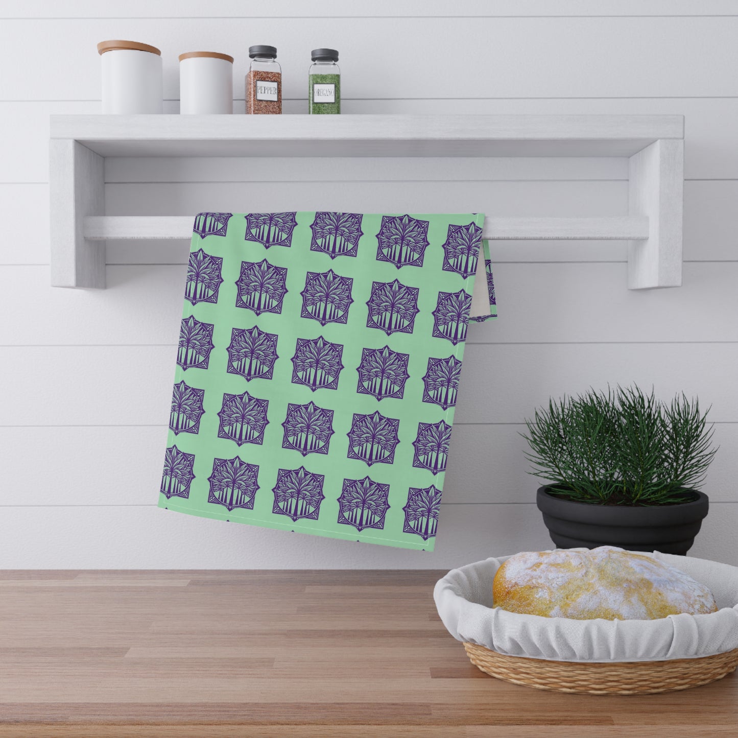 Tea Towels (cotton, poly) - Deco Palm Trees, Mint Green