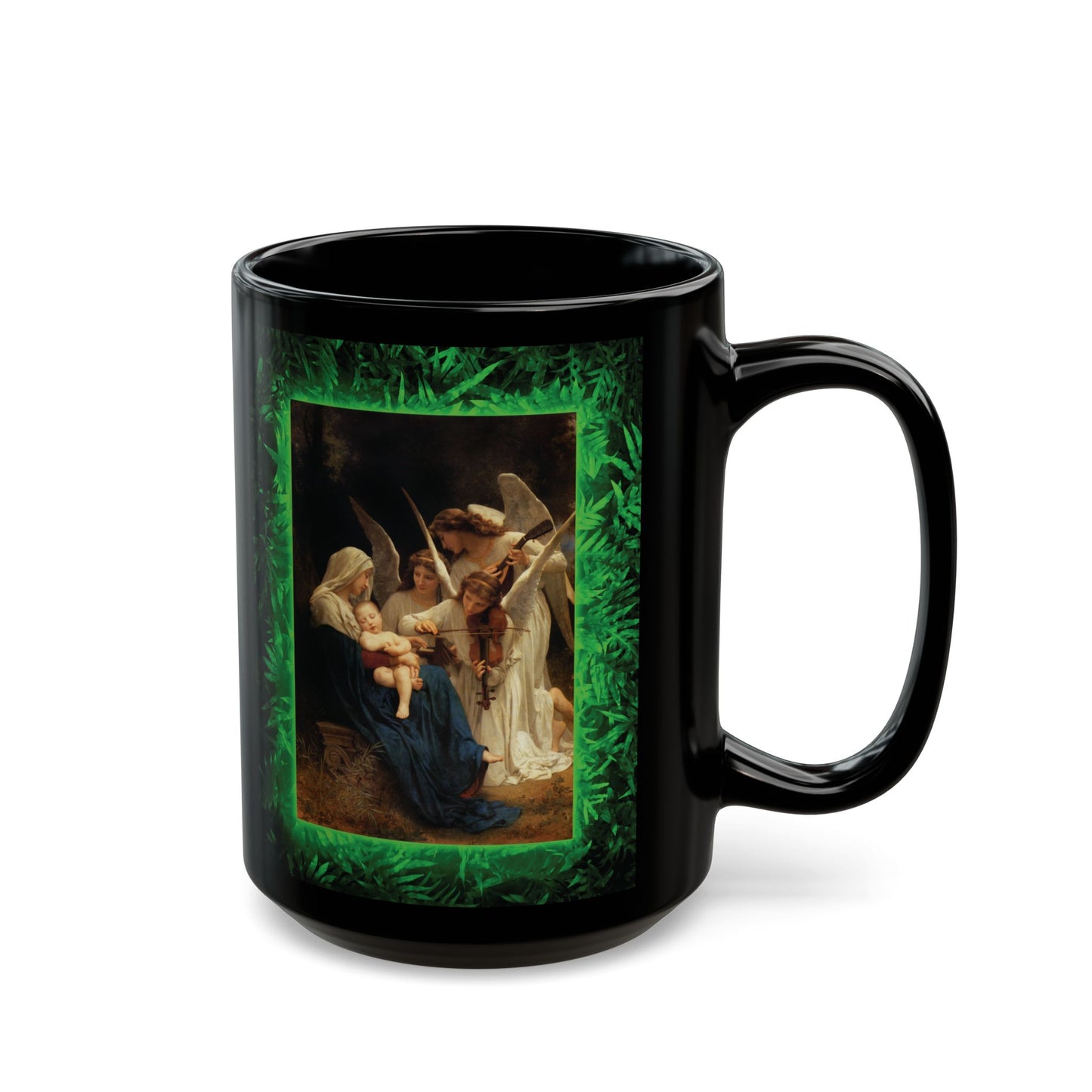 Black Coffee Mug, Religious - Tropical Glow, Song of the Angels