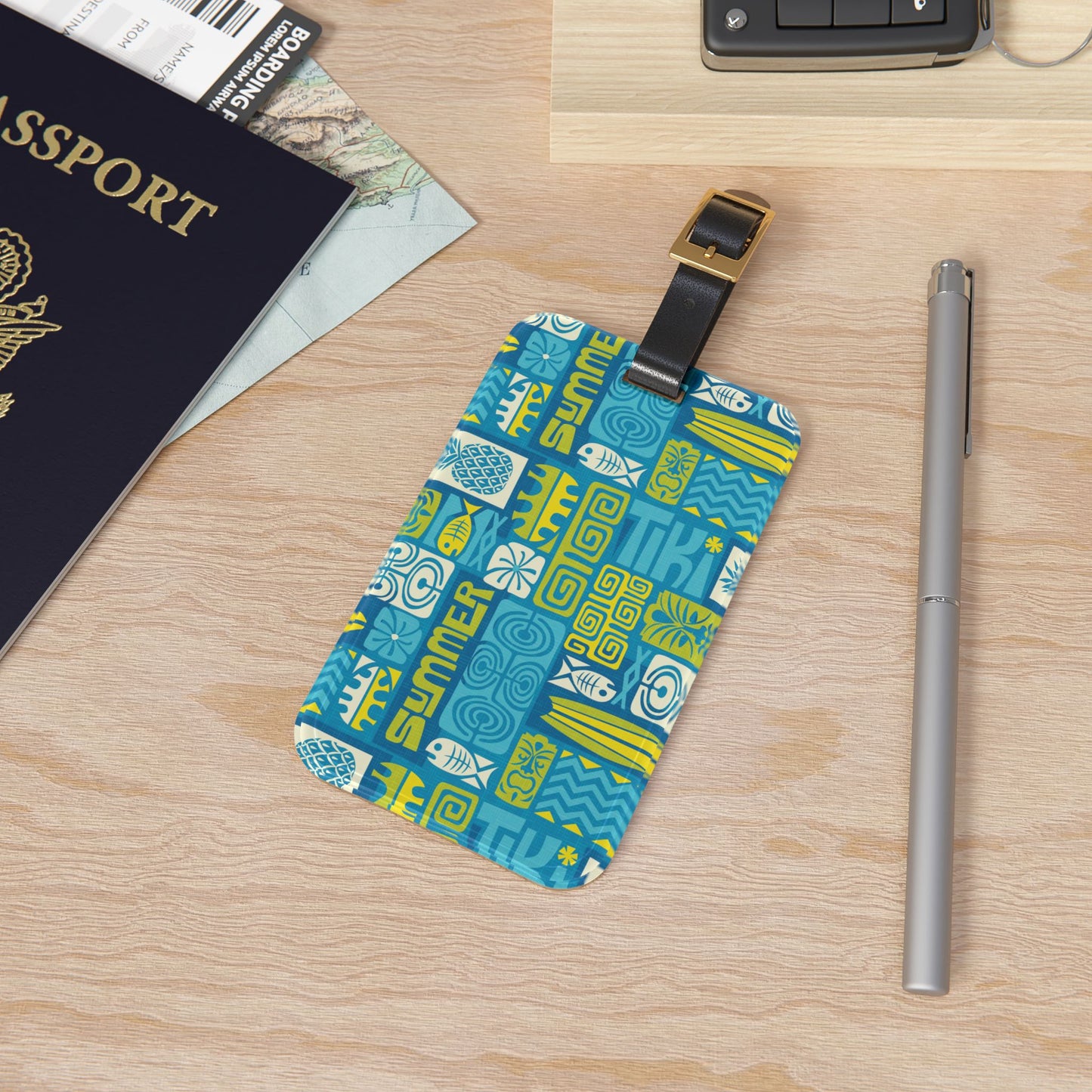 Luggage Tag - Tiki Poster Blue