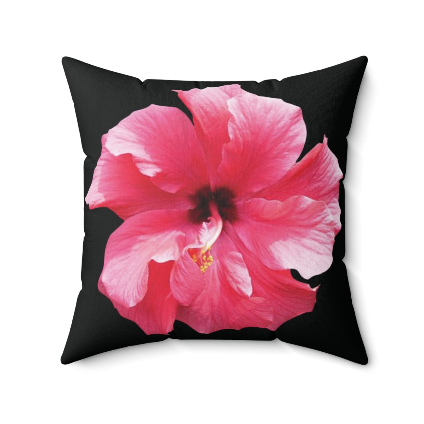 Decorative Pillow - Accent Cushion, 4 Sizes / Photo Pink Hibiscus, Black
