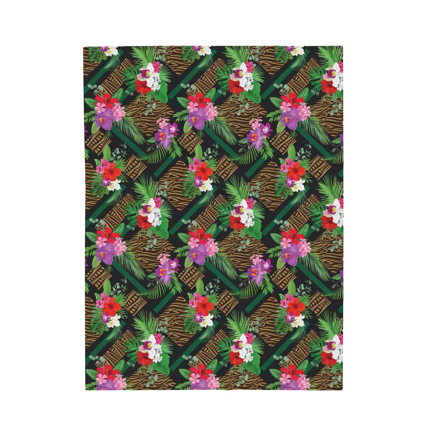 Tropical Tiki Orchids Velveteen Plush Blanket - Cozy Home Decor for Nature Lovers