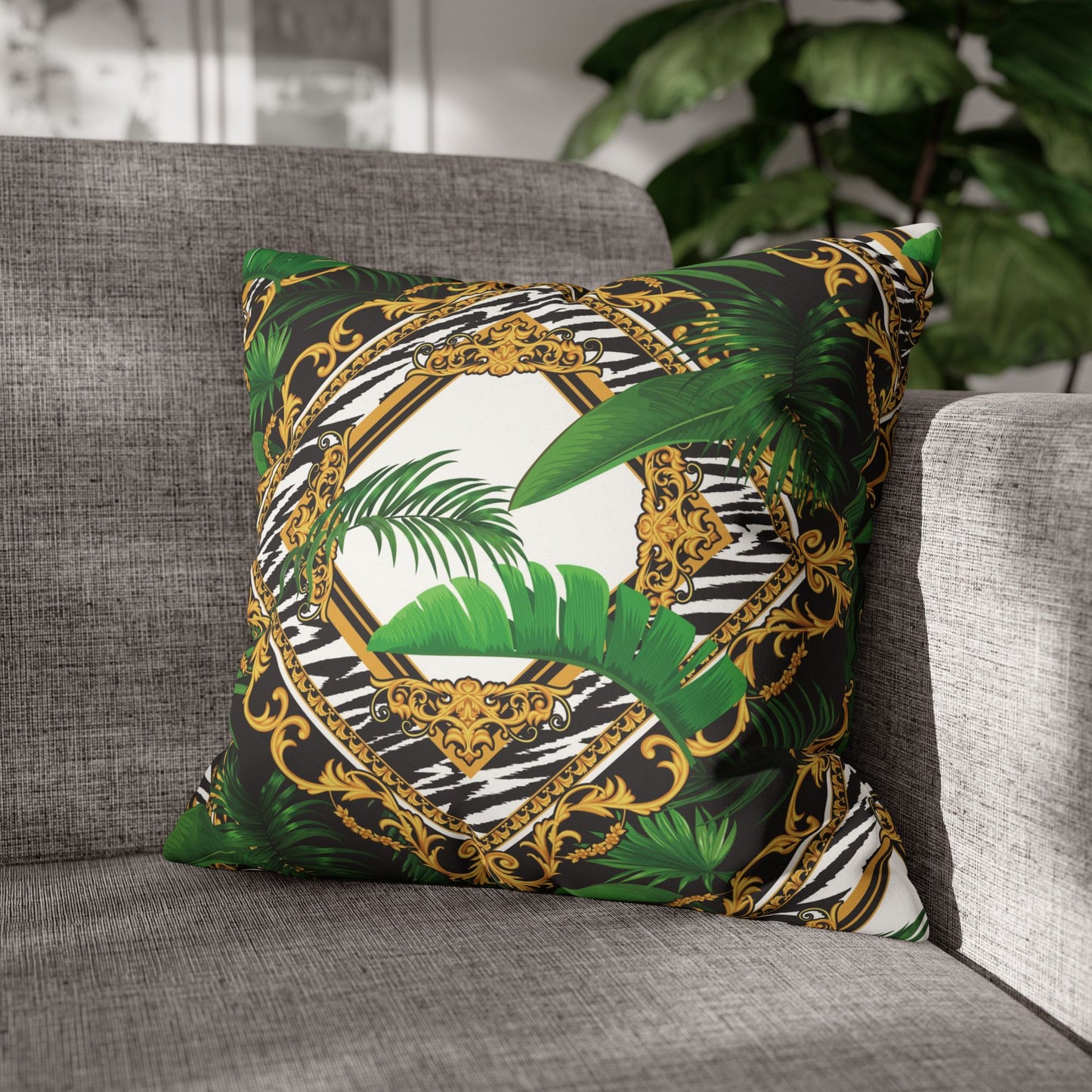 Faux Suede Square Pillowcase - Jungle Luxe White