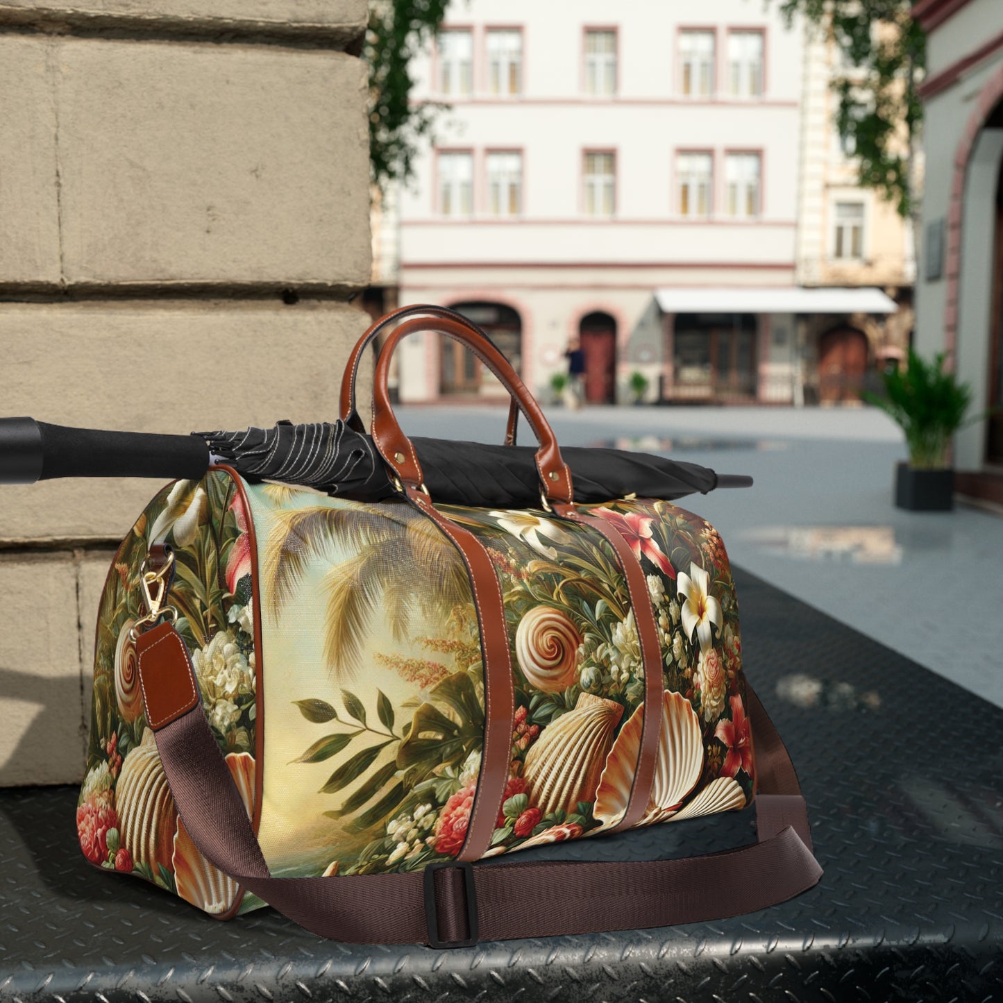 Tropical Waterproof Travel Bag - Perfect for Beach Getaways / Shells and Flowers