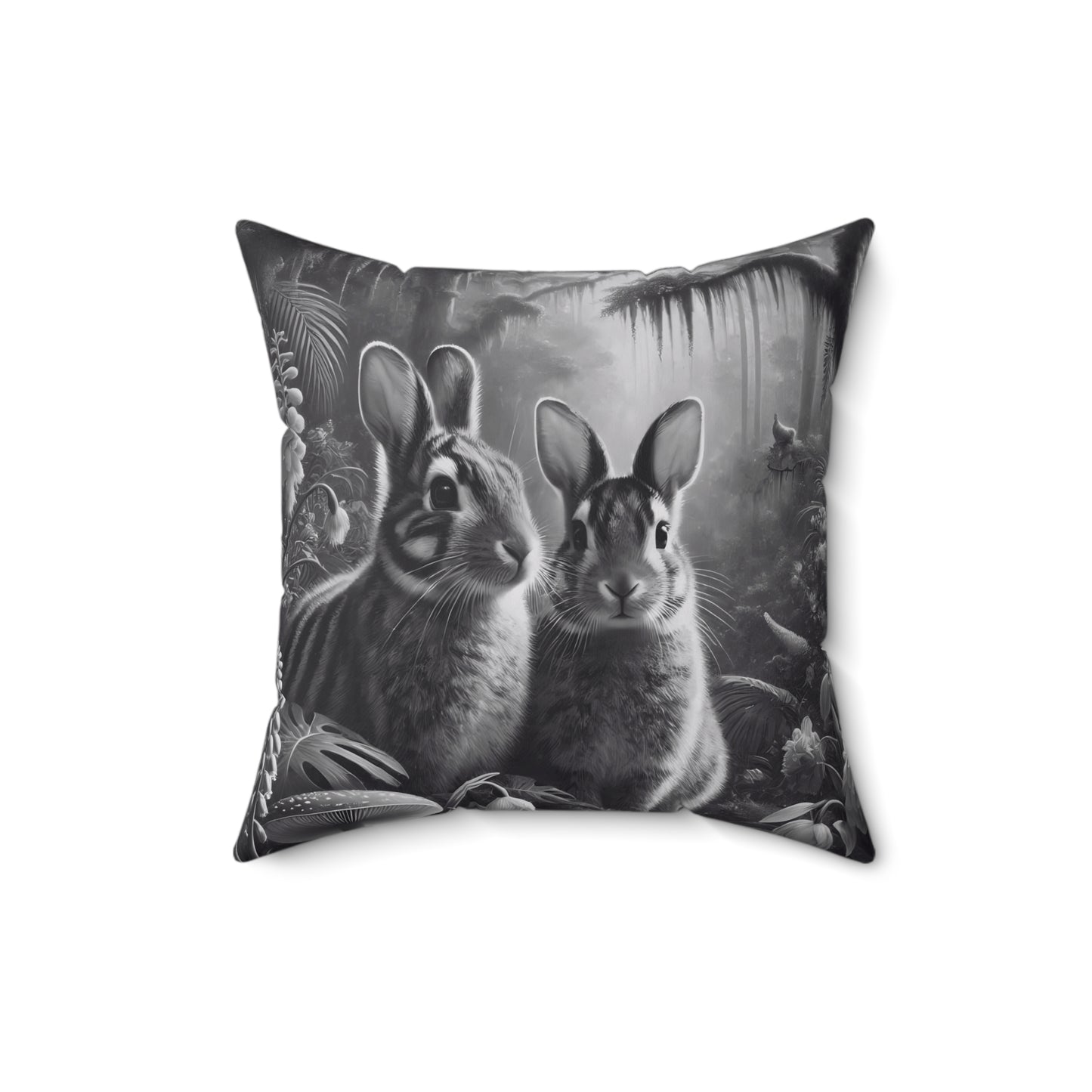 Decorative Pillow - Accent Cushion, 4 Sizes / Rainforest Sumatran Rabbits, Noir