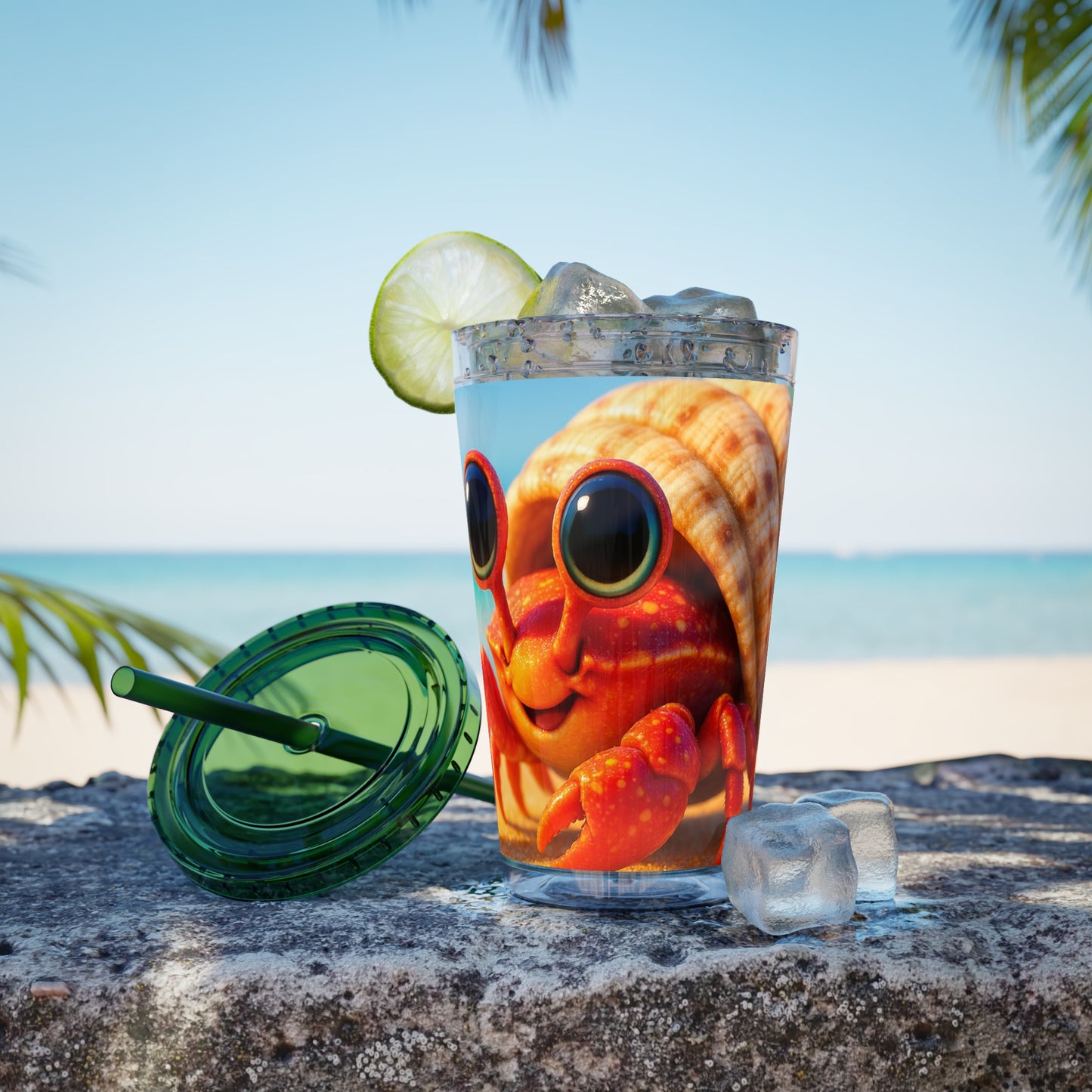 Tropical Tumbler with Straw | 16oz Colorful Travel Cup / Baby Hermit Crab