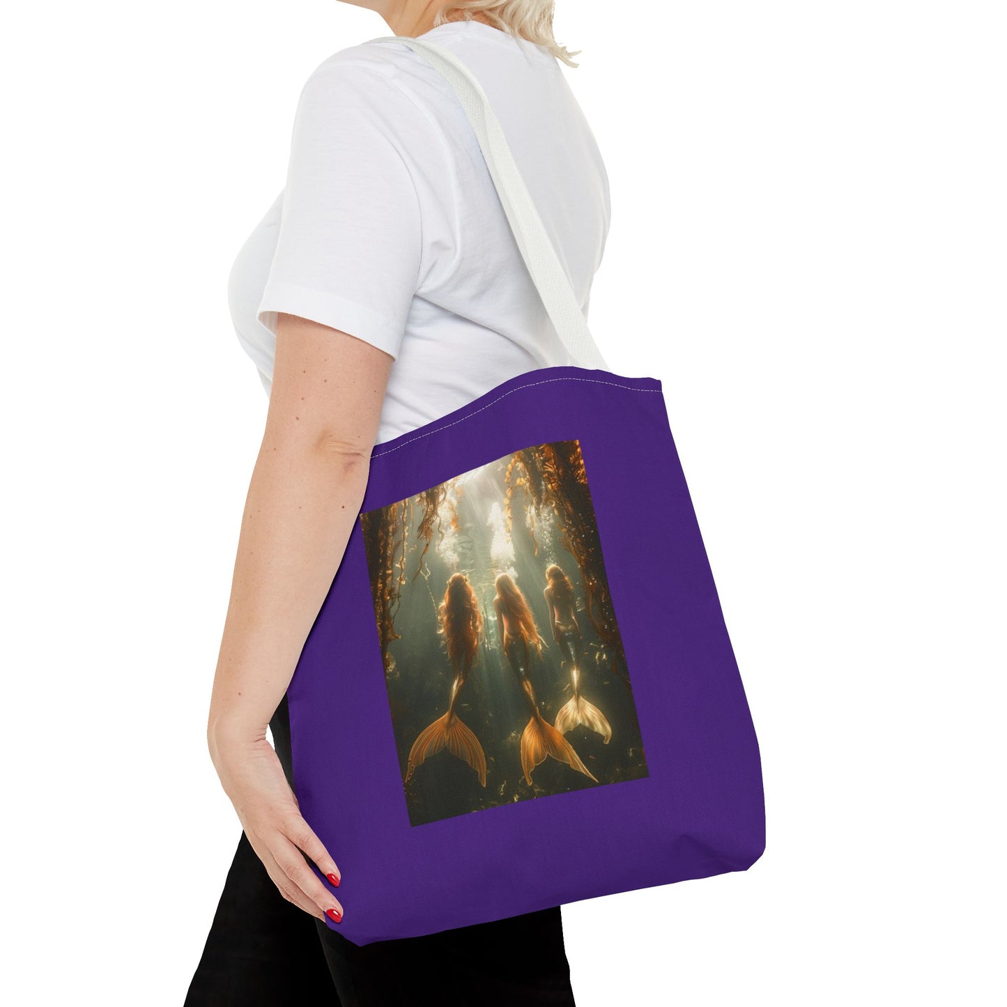 Three Mermaid Sisters, Purple Tote Bag - 3 Sizes